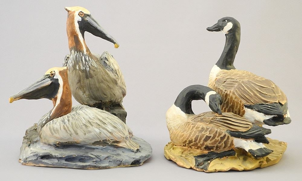 2 Edith Lansdowne Pottery Geese & Pelicans.: 2 Edith Lansdowne Pottery Geese & Pelicans.