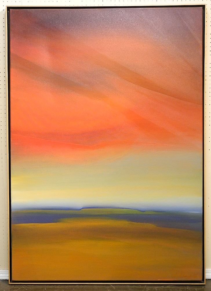 Acrylic on Canvas signed E. (Ernestine Olivier) Tahedl, 64 3/4" x 45 1/2", Untitled Landsc (1 of 5)