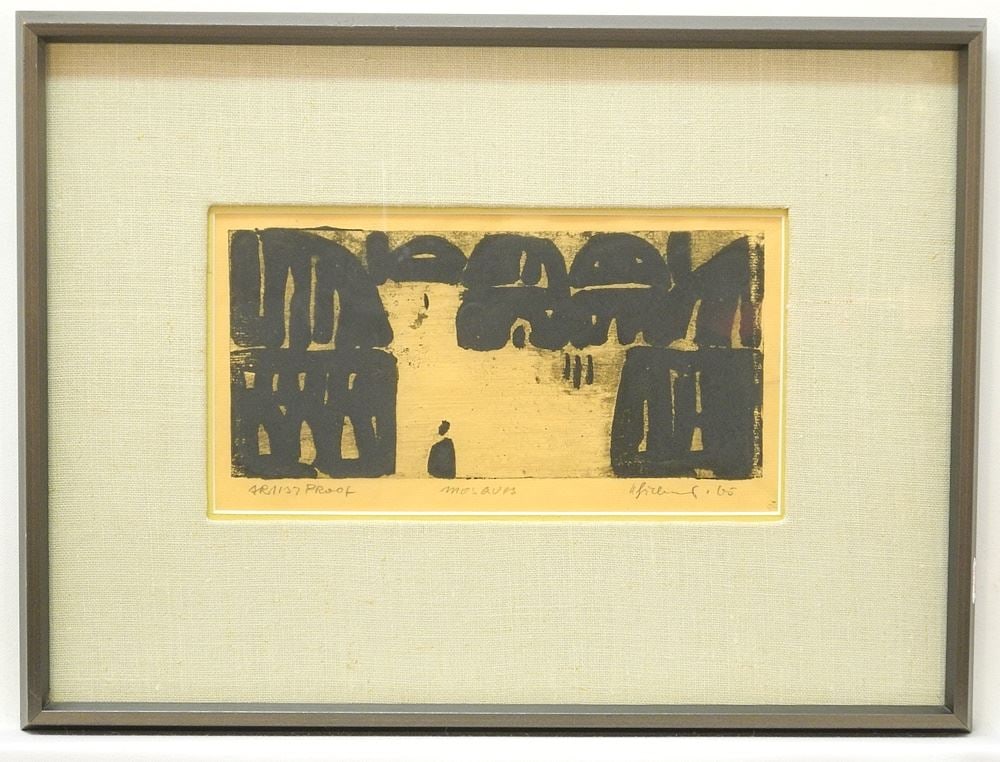 Acrylic on Paper signed H. (Herbert) Siebner, 5 1/4" x 10 1/4", "Mosques" #3/15. (1 of 4)