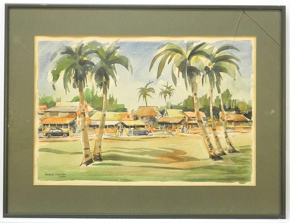 Watercolour signed Ronald Jackson, 10 3/8" x 15 1/4", "Koloa" (toning & glazing noted).: Watercolour signed Ronald Jackson, 10 3/8" x 15 1/4", "Koloa" (toning & glazing noted).
