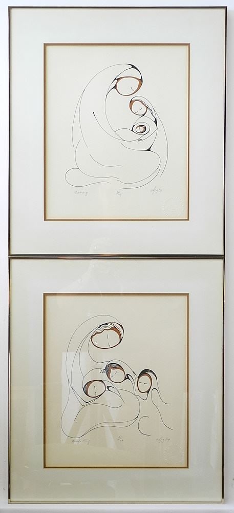 2 Serigraphs signed (Daphne) Odjig 79', 13 7/8" x 11 1/4", "Caring" & "Comforting", Ed.99. (1 of 8)