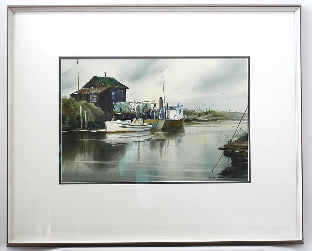 Watercolour signed B. (Brian) Travers-Smith, CSPWC, 12 7/8" x 19 1/2", "Grey Day Finn Sl (1 of 6)