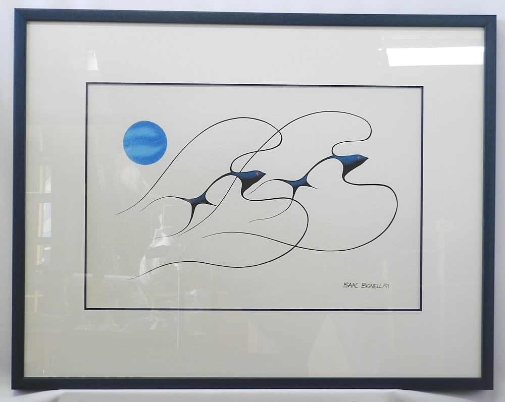 Acrylic on Paper signed Isaac Bignell/91, 14" x 21", "Three Birds" (1 of 5)