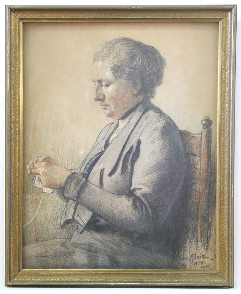 Pastel on Paper signed Willy Sluiter , 14 7/8" x 11 3/4", "Mevr J.H. Cortt".: Pastel on Paper signed Willy Sluiter , 14 7/8" x 11 3/4", "Mevr J.H. Cortt".