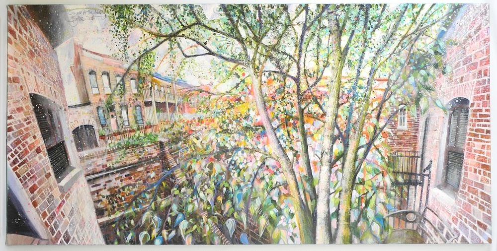 Mixed Media on Canvas signed Blythe Scott, 24" x 48", "Summer at the Morley". (1 of 6)