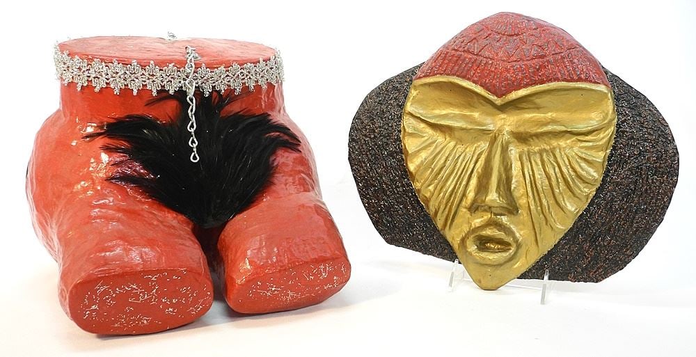 Papier Mache Erotic Sculpture & Mask by Denise Duncan, Approximately 12"h: Papier Mache Erotic Sculpture & Mask by Denise Duncan, Approximately 12"h