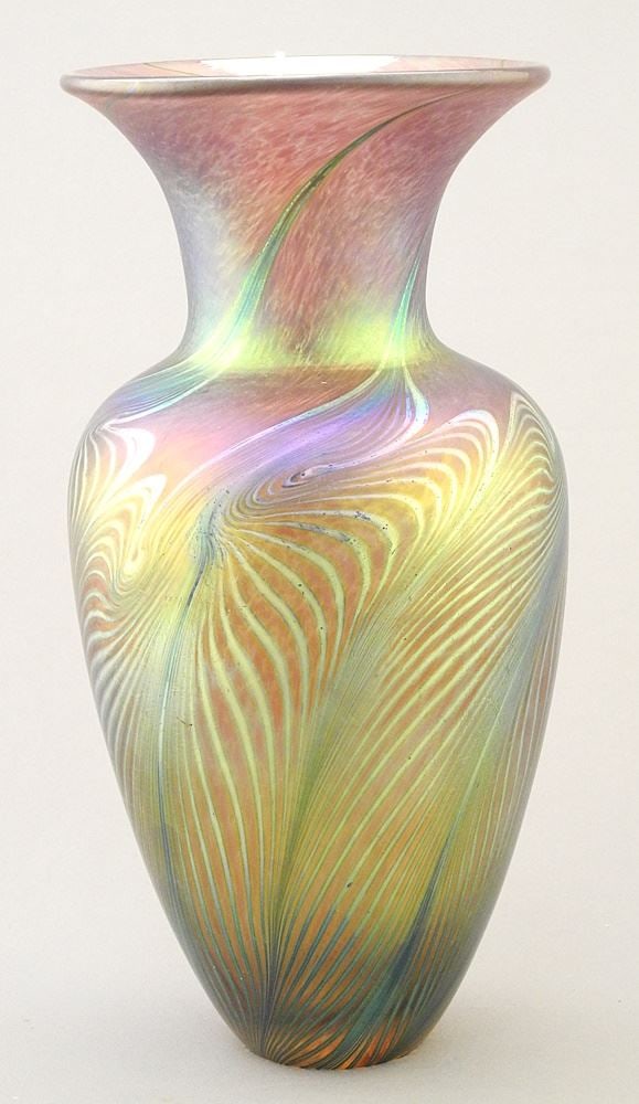 Iridescent Glass Vase signed with Label Robert Held Art Glass, 8 1/2"h (1 of 4)