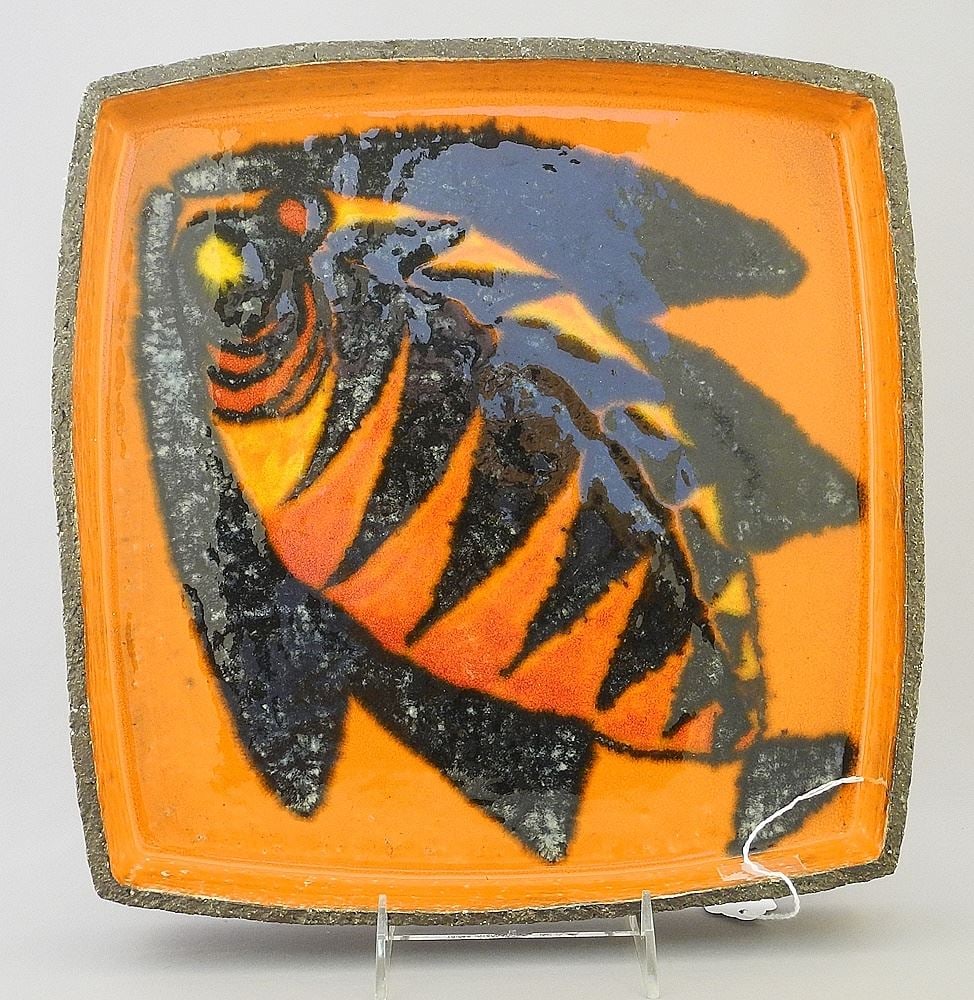 Danish Stoneware Dish Impressed TT (Thomas Toft), 1 3/4" x 12 1/2" x 12 1/2", "Fish Model 28". (1 of 4)