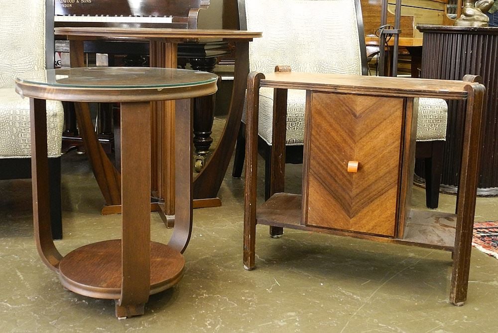 2 Canadian Art Deco Book Matched Walnut Occasional Tables, 23" & 27"h (1 of 2)