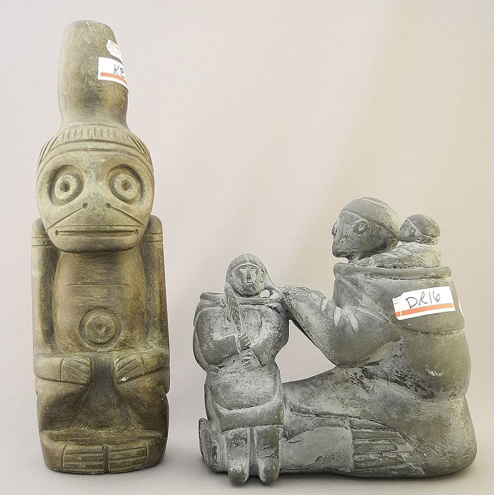 Stone Figure & Inuit Cast Pottery Sculpture. (1 of 2)