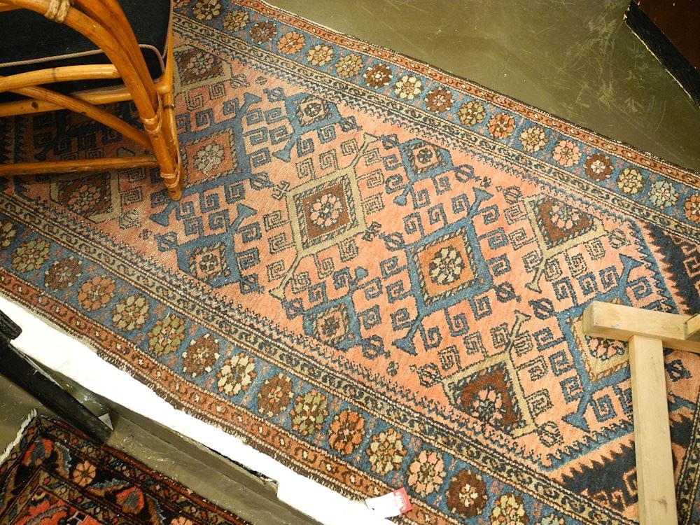 Old Persian Hand Knotted Carpet, 3'3" x 6'1" (worn, as found). (1 of 3)