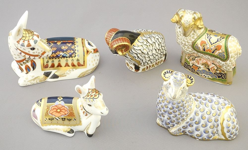5 Royal Crown Derby Imari Paper Weights: Rams & Donkeys. (1 of 3)