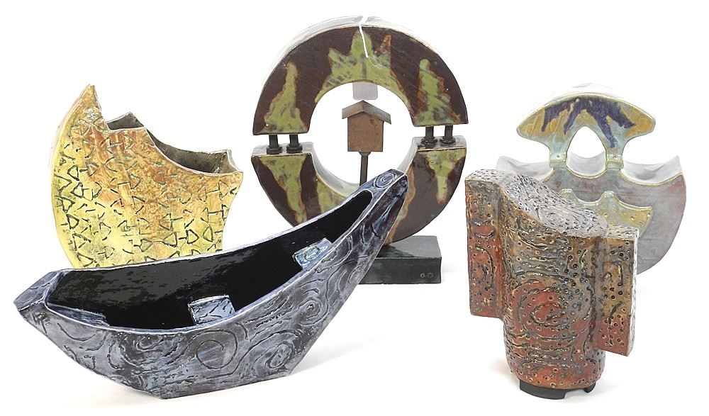 5 Ceramic Sculptures Monogrammed & Attributed to Denise Duncan, 6 3/4" - 11 3/8"h. (1 of 3)