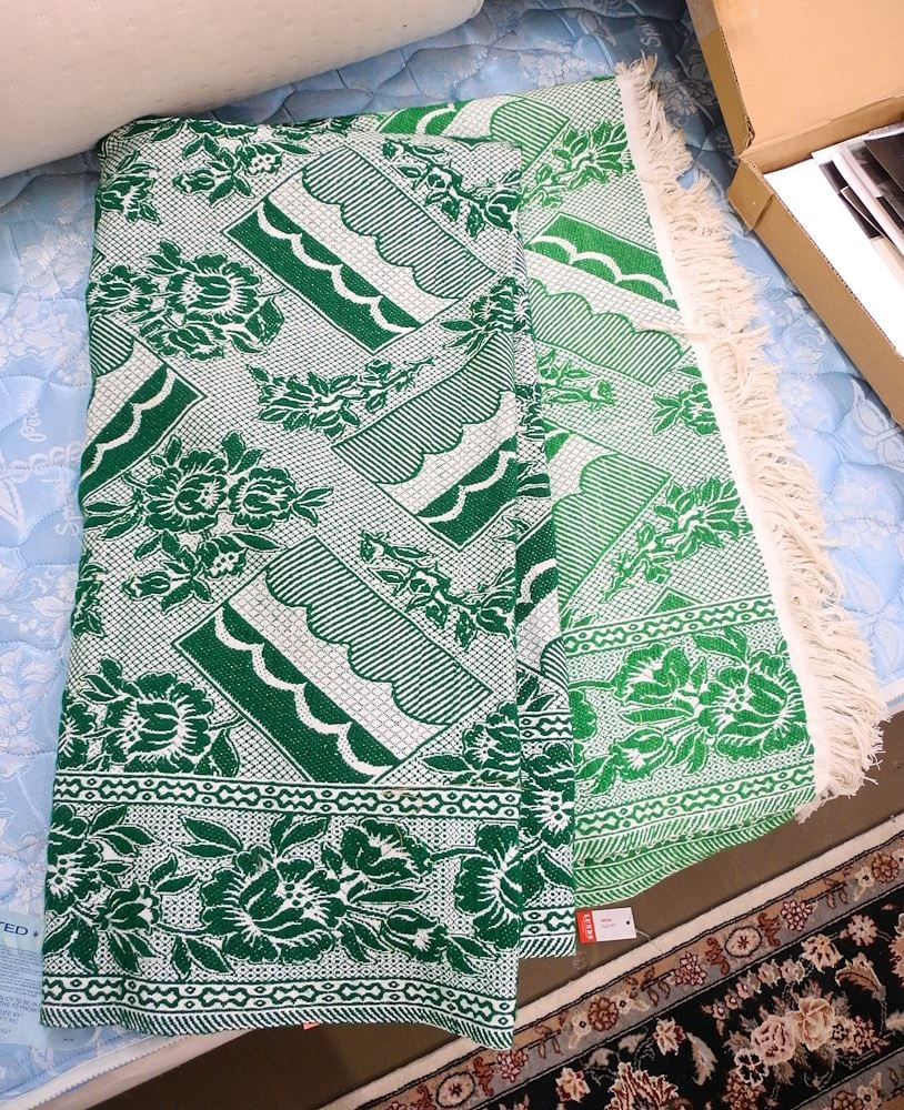 Antique American Wool Jacquard Blanket Approximately 6'8" x 5'4". (1 of 2)