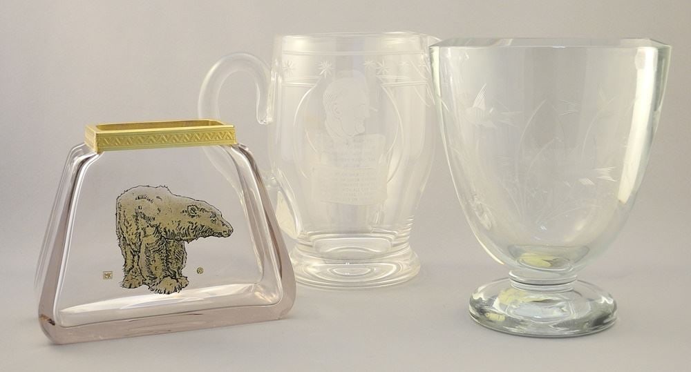 3 Glass Items: Moser Karlsbad Vase / Churchill Pitcher / Scandinavian, 4 3/4" - 6 3/4"h. (1 of 4)