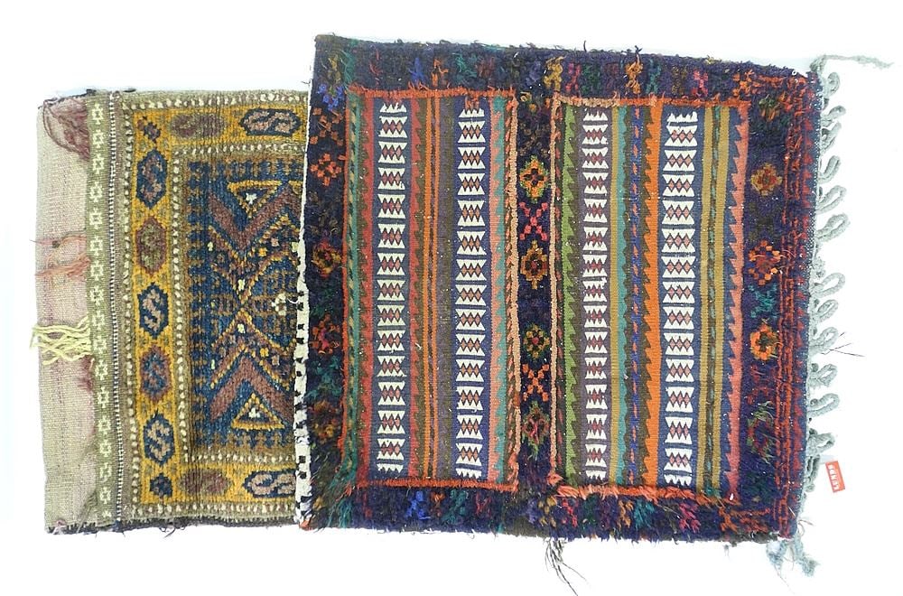 2 Afghan Wool Saddle Bags, 37" & 25"L. (1 of 3)