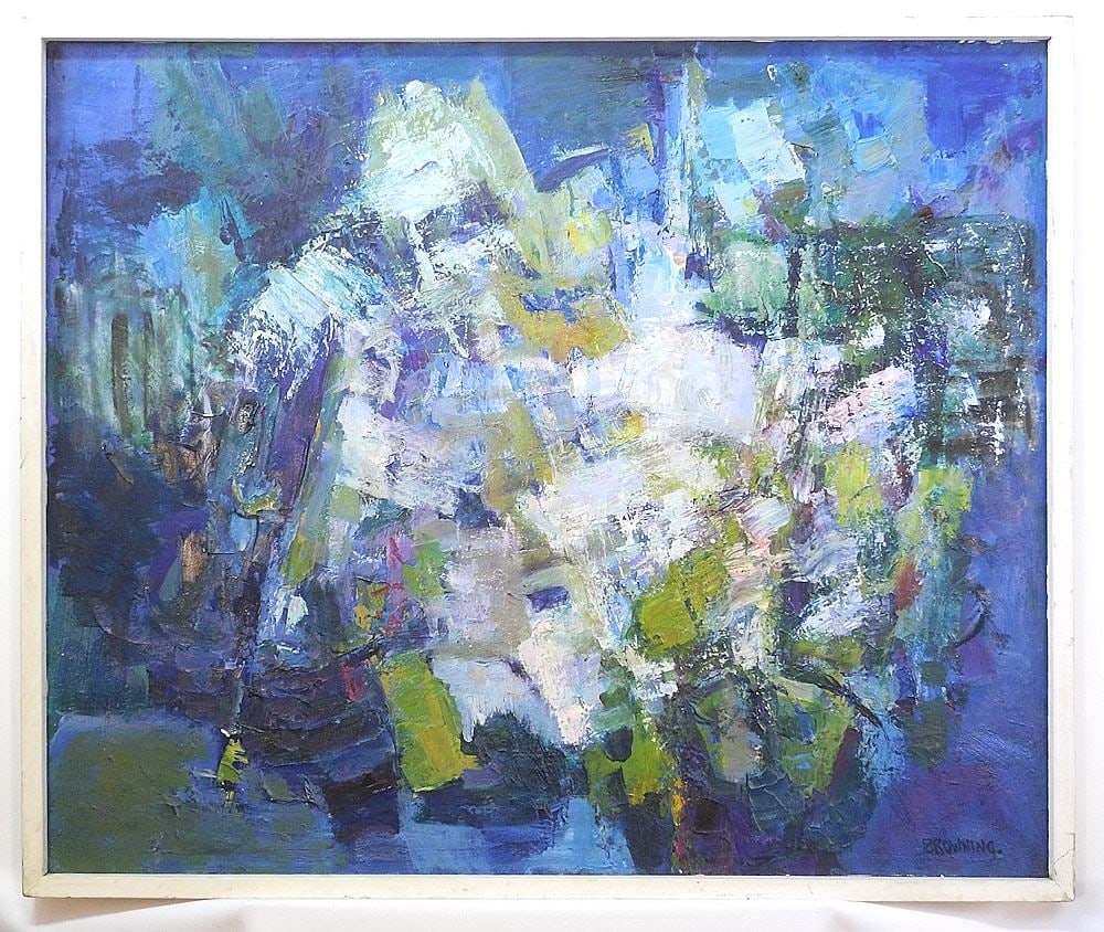 Oil on Canvas signed (Isabel) Browning, 29 3/4" x 39 1/2", "Blue Composition". (1 of 6)