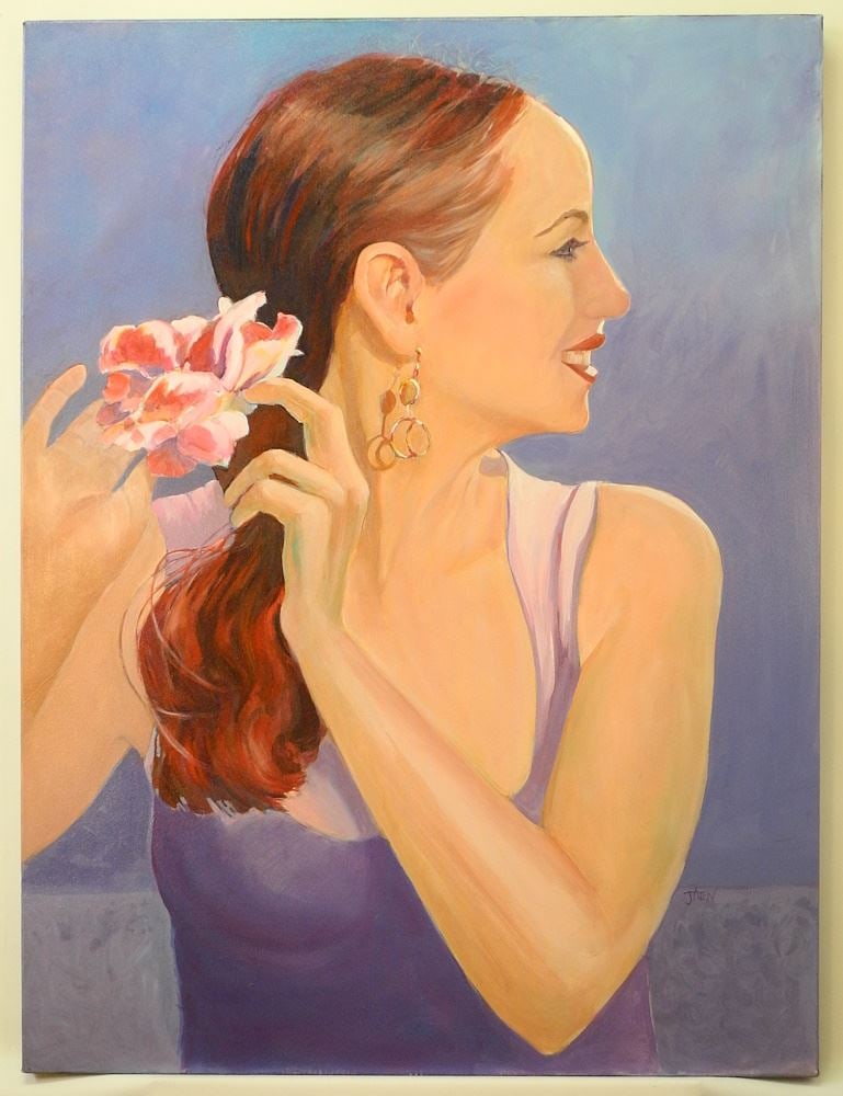 Acrylic on Canvas signed J. (Jean) Aten, 40" x 30", "Joy".: Acrylic on Canvas signed J. (Jean) Aten, 40" x 30", "Joy".