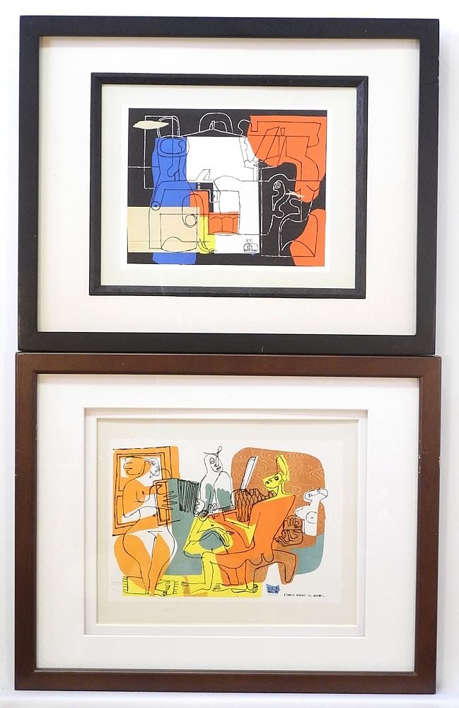 Pair of Framed Lithographs After Le Corbusier, 7" x 9", "Red & Black" (1 of 4)