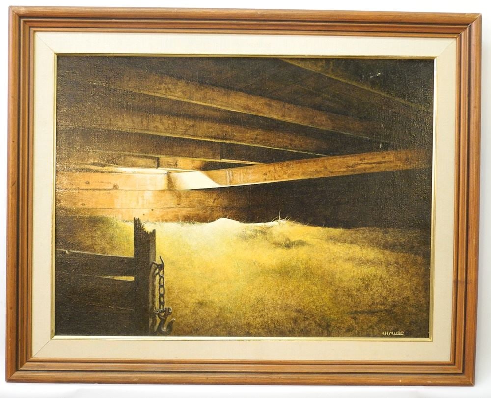 Oil (Tempera) on Board signed H.H. (Helen Hartney) Muse '73, 17 1/4" x 23 1/4", "Grain".: Oil (Tempera) on Board signed H.H. (Helen Hartney) Muse '73, 17 1/4" x 23 1/4", "Grain".