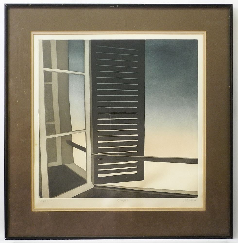 Coloured Etching signed Indistinctly , 17" x 16 1/2", "Le Reflet" 1978.: Coloured Etching signed Indistinctly , 17" x 16 1/2", "Le Reflet" 1978.