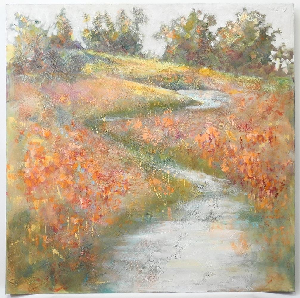 Acrylic on Canvas signed J. (Jean) Aten, 30" x 30", "Blooming Meadow".: Acrylic on Canvas signed J. (Jean) Aten, 30" x 30", "Blooming Meadow".