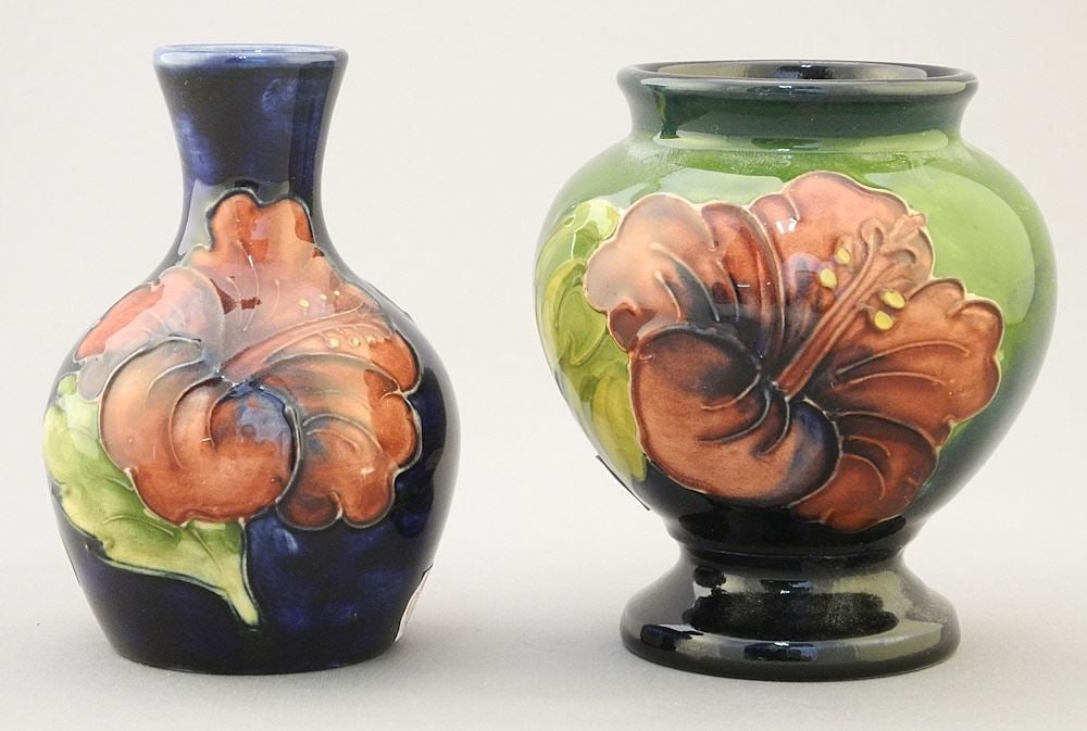 2 Moorcroft "Hibiscus " Vases, 3 5/8"h. (1 of 3)
