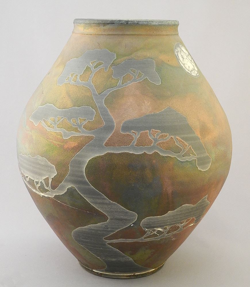 Raku Vase signed (Ray) Sapergia, 11"h. (1 of 4)