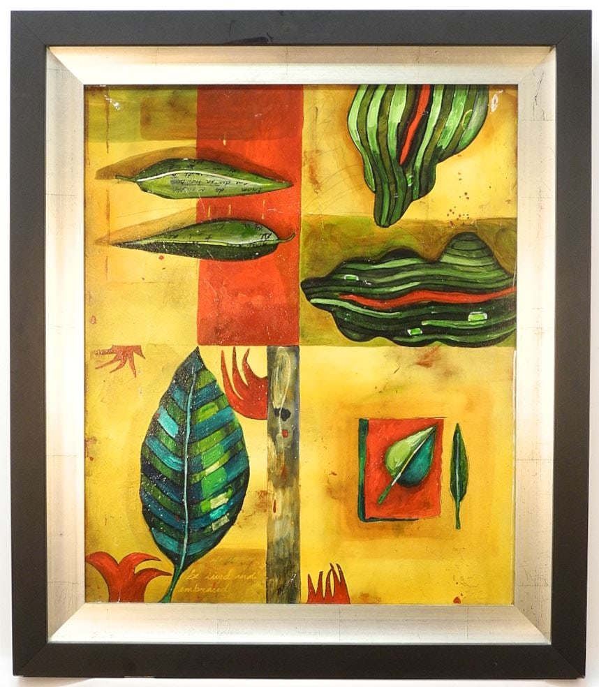 Mixed Media on Canvas Attributed to Jennifer Garant, 23 1/2" x 19 1/2", "Leaf Forms" (scuffs noted (1 of 3)
