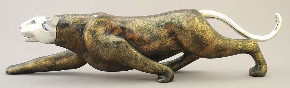 Copper Finish "Creeping Panther" with Silver Coloured Features, 14"L.: Copper Finish "Creeping Panther" with Silver Coloured Features, 14"L.