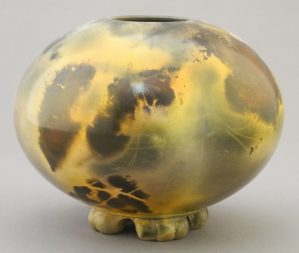 Raku Vase signed (Geoff) Searle, 4 3/8"h.: Raku Vase signed (Geoff) Searle, 4 3/8"h.