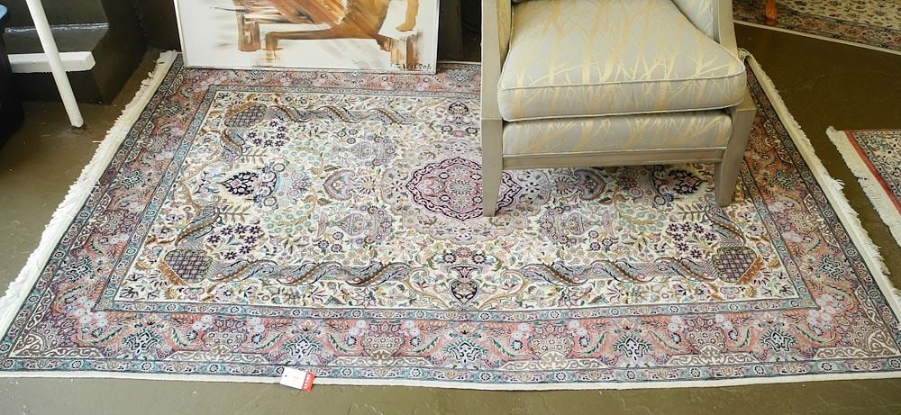 Hand Knotted Wool Isfahan Carpet, 7'10" x 4'8". (1 of 4)