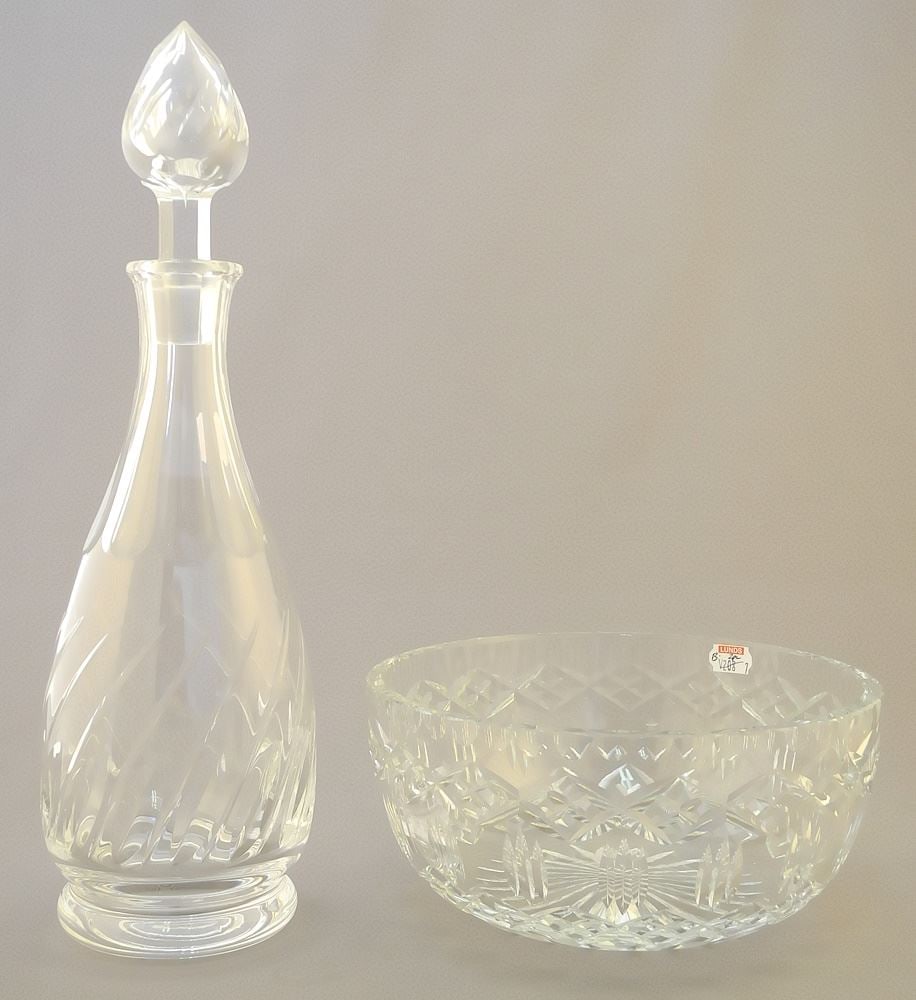 Webb Crystal Bowl (8" Diameter) & Stuart Decanter, 13 1/4"h.: Webb Crystal Bowl (8" Diameter) & Stuart Decanter, 13 1/4"h.