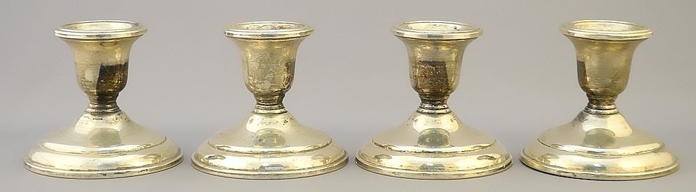 4 Birks Sterling (marked) Silver Candlesticks, 3"h, TW 1024g.: 4 Birks Sterling (marked) Silver Candlesticks, 3"h, TW 1024g.