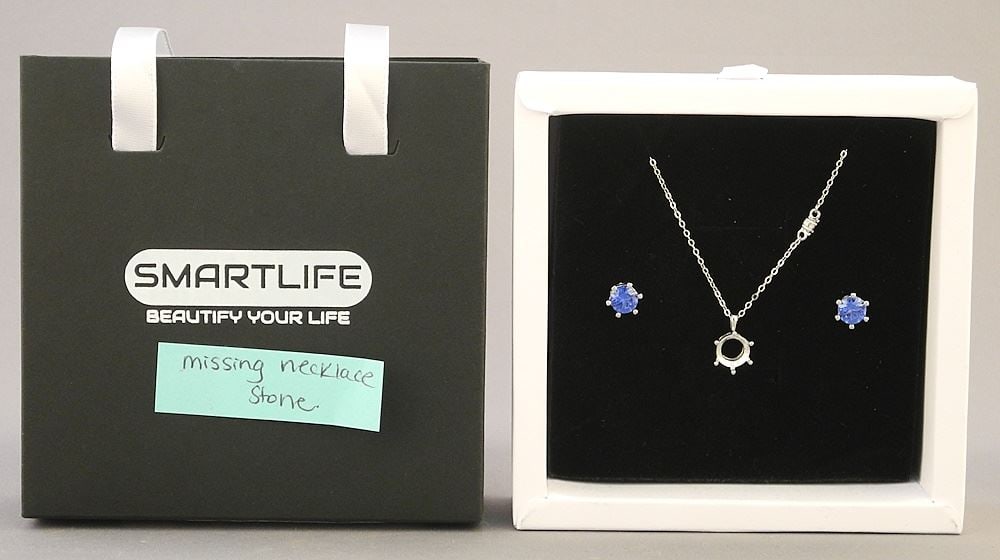 Sterling Silver with White Gold Overlay Lab Grown Aquamarine Earrings (necklace missing: Sterling Silver with White Gold Overlay Lab Grown Aquamarine Earrings (necklace missing