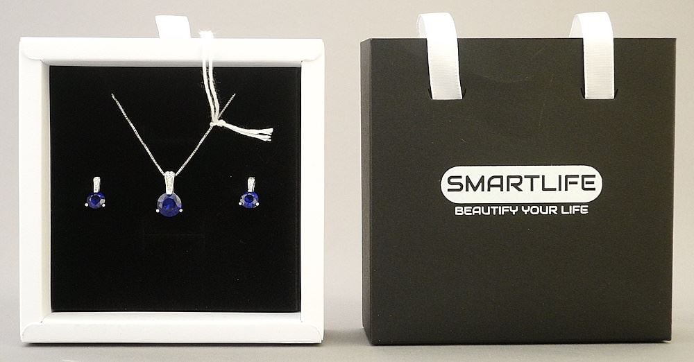 Sterling Silver Lab Grown Blue Sapphire Necklace & Earrings.: Sterling Silver Lab Grown Blue Sapphire Necklace & Earrings.