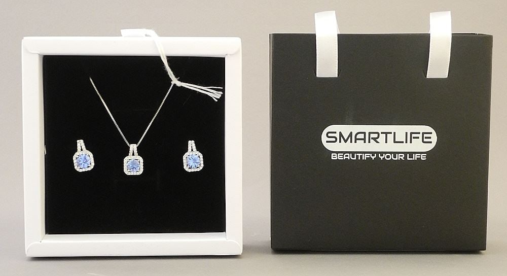 Sterling Silver Lab Grown Aquamarine Necklace & Earrings.: Sterling Silver Lab Grown Aquamarine Necklace & Earrings.