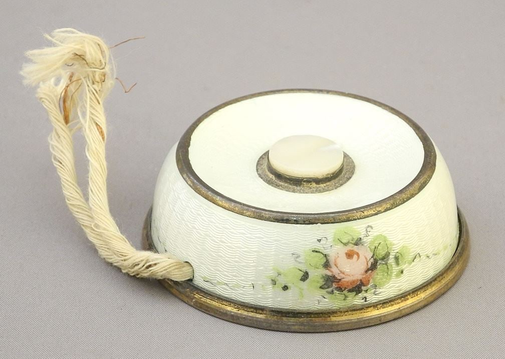 Hallmarked Silver & Guilloche Enamel Bell Push, 2 1/8" Diam.: Hallmarked Silver & Guilloche Enamel Bell Push, 2 1/8" Diam.