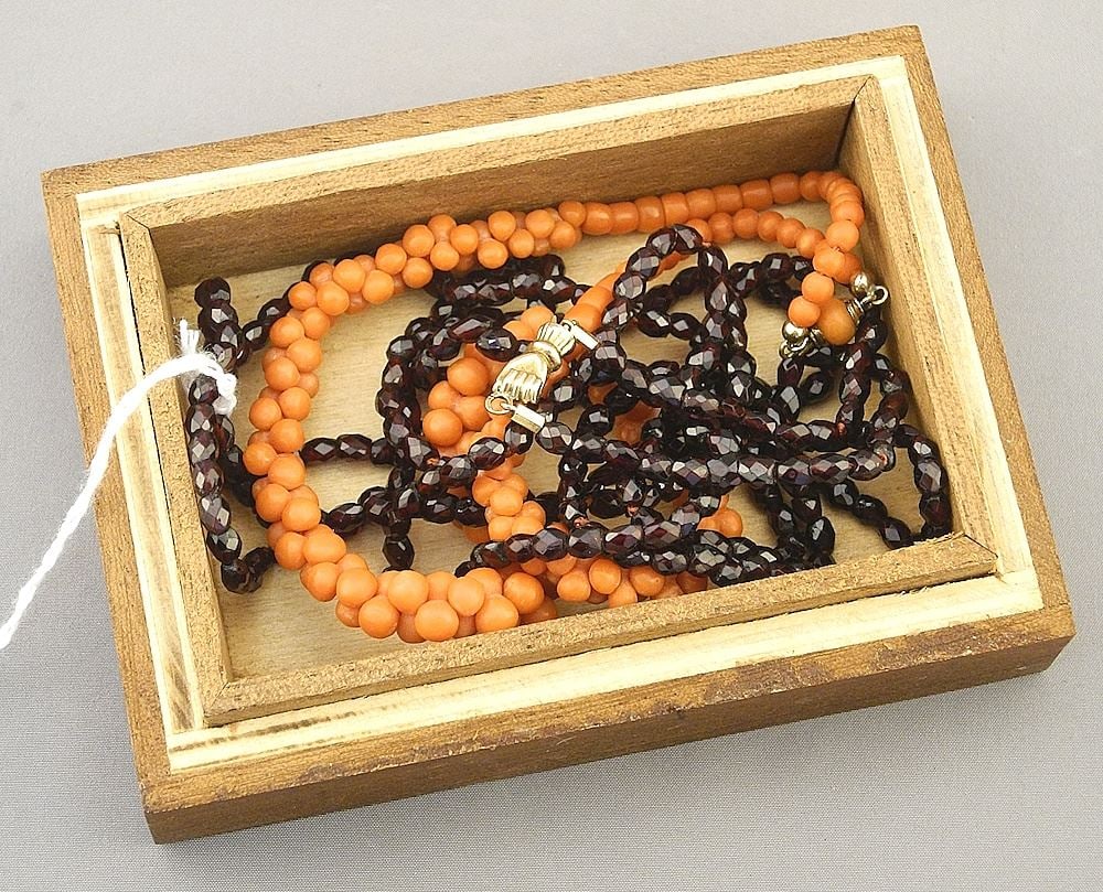 Garnet Necklace & Coral Necklace.: Garnet Necklace & Coral Necklace.