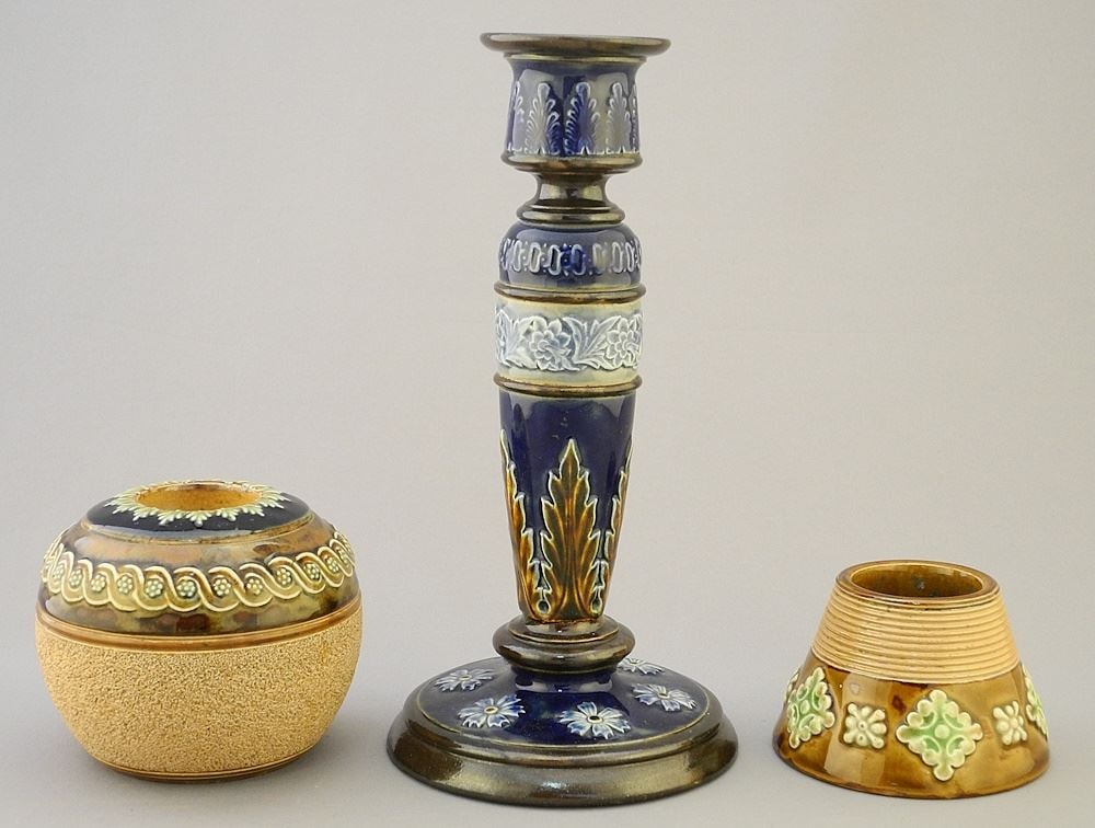 2 Doulton Lambeth Strikers & Royal Doulton Candlestick, 2-8 1/4"h. (1 of 2)