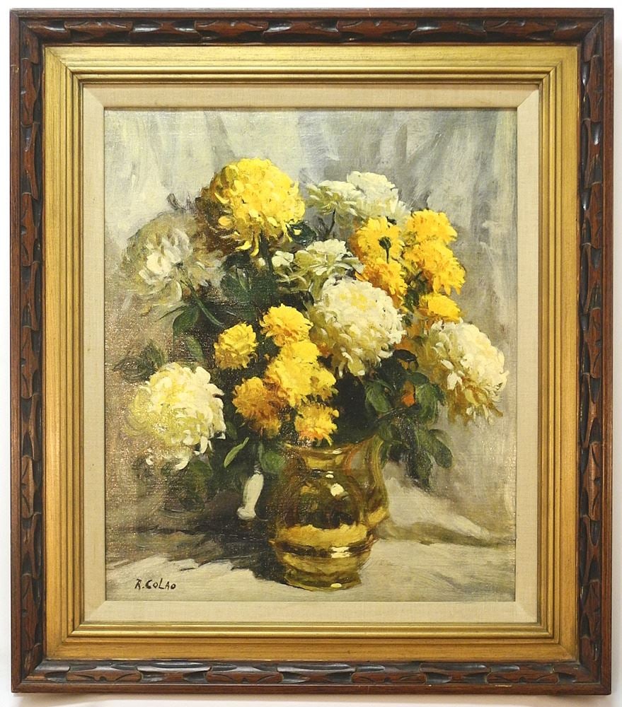 Oil on Canvas signed R. (Rudy) Colao , 19 1/2" x 24", "Floral Composition". (1 of 3)