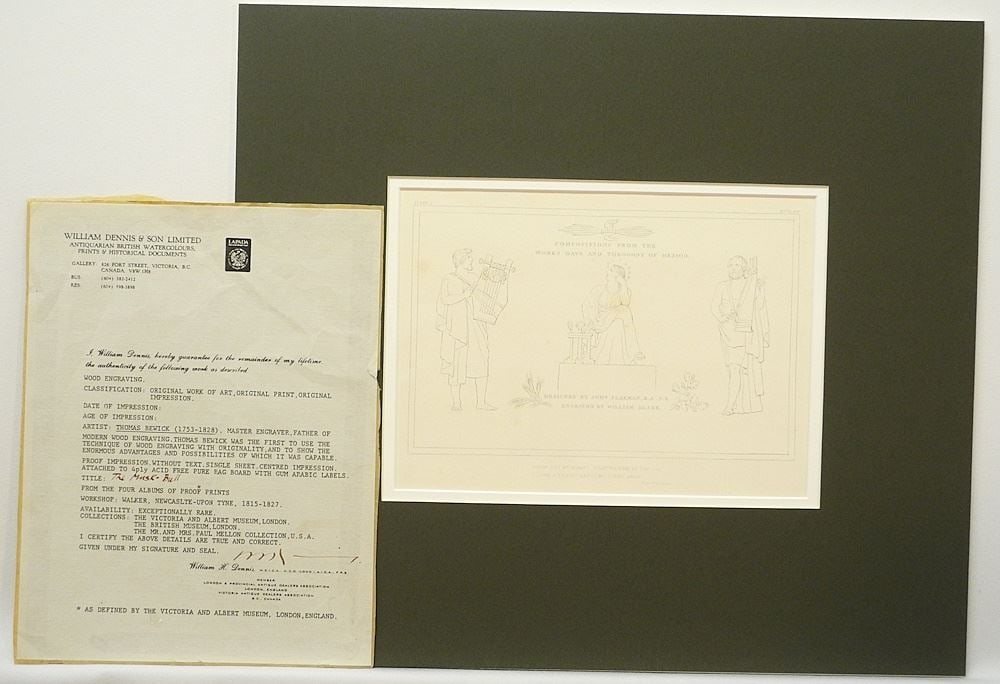 3 Engravings by William Blake After Flaxman, Approximately 6" x 11", C. 1817, Includes Bewick.: 3 Engravings by William Blake After Flaxman, Approximately 6" x 11", C. 1817, Includes Bewick.