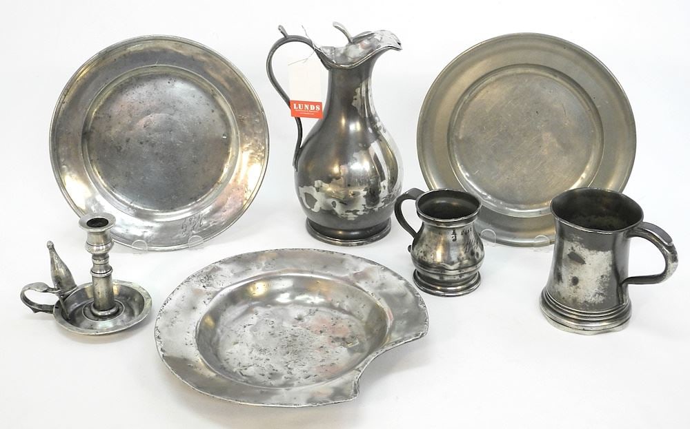 Collection of 18th & 19th C. Pewter Wares: Barber Bowl by William Wright , 10 5/8" Diameter. (1 of 5)