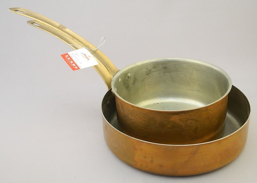 Two "Tagus Chef Portugal" Copper Pot 7 3/8 & 9" Diameter. (1 of 5)