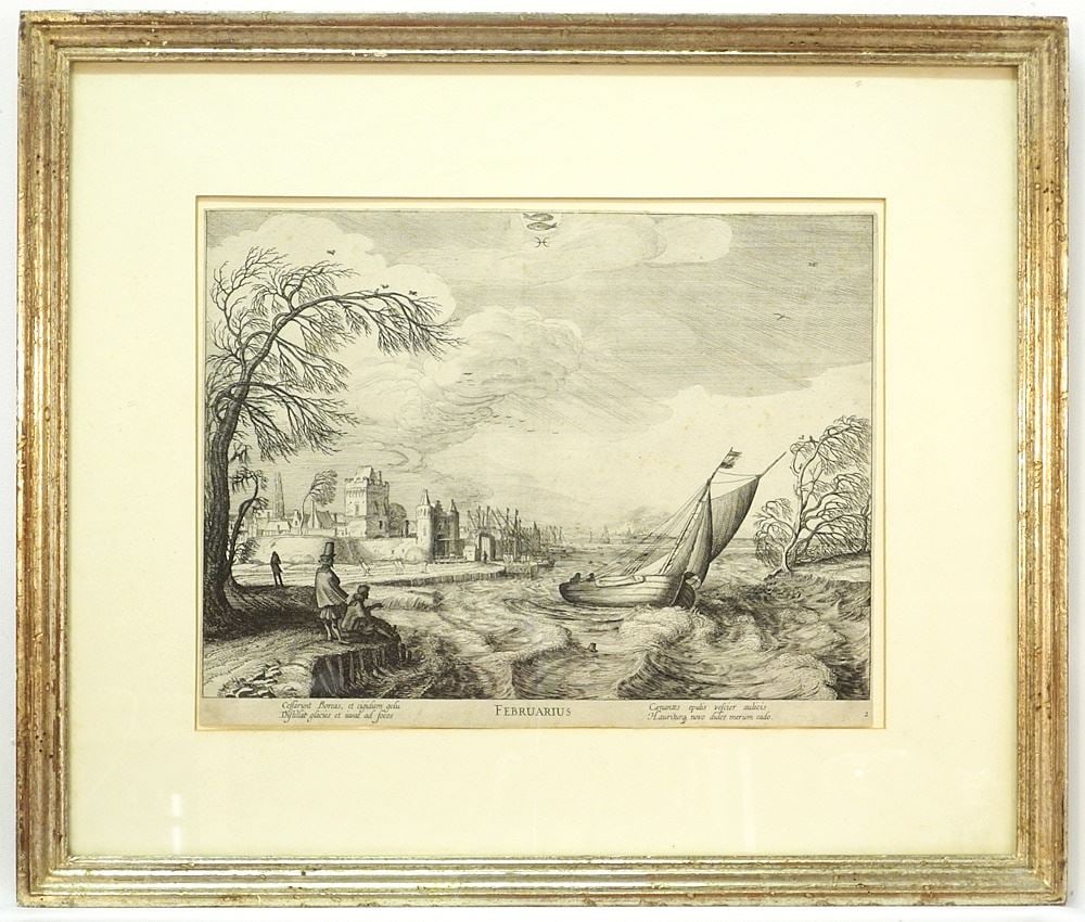 Two Engravings by Jan Van de Velde, 11". x 14", "Februarius" & "Maius", Trimmed/Foxing. (1 of 6)