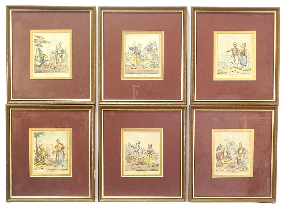 6 Antique Engravings, 4" x 5 1/4", Circassions / Russians / Turks / Arabian etc.: 6 Antique Engravings, 4" x 5 1/4", Circassions / Russians / Turks / Arabian etc.