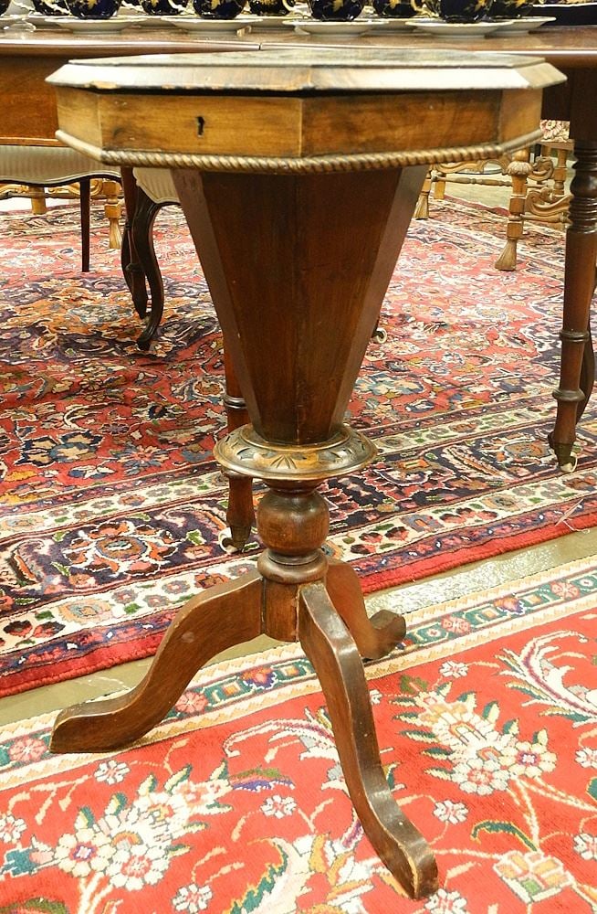 Victorian Octagonal Walnut Work Table, 29"h. (1 of 3)