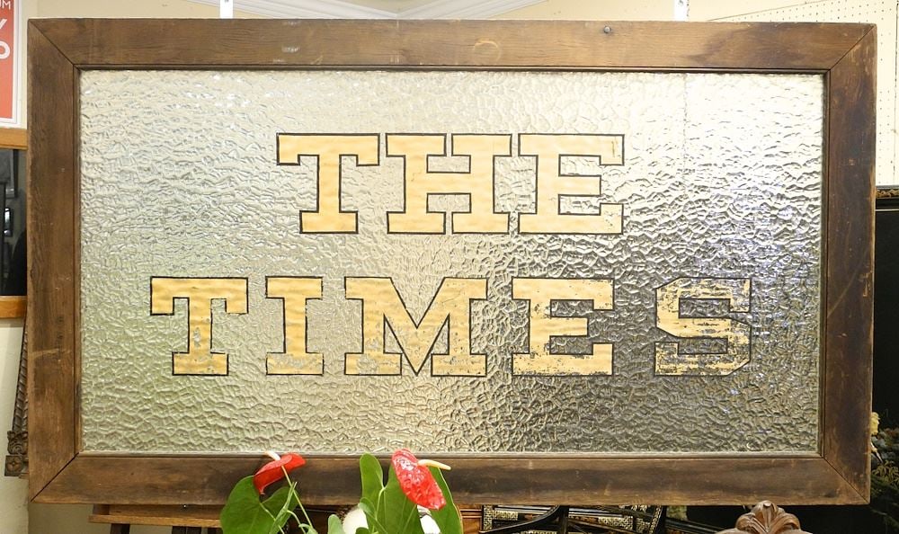 Antique Window Panel "The Times", Victoria, BC, 30" x 52 1/2". (1 of 1)