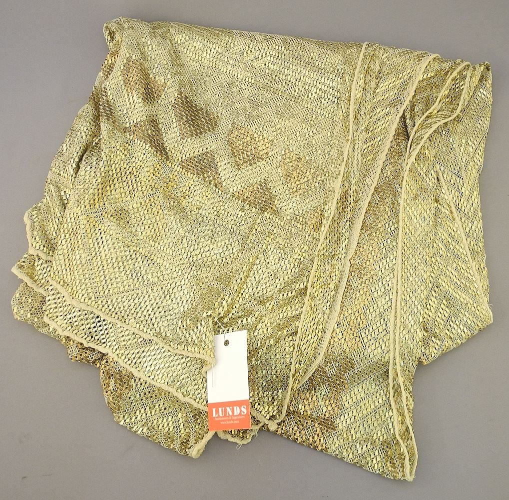1920's Egyptian Assuit Metal Embroidered Wedding Shawl, 102". (1 of 2)
