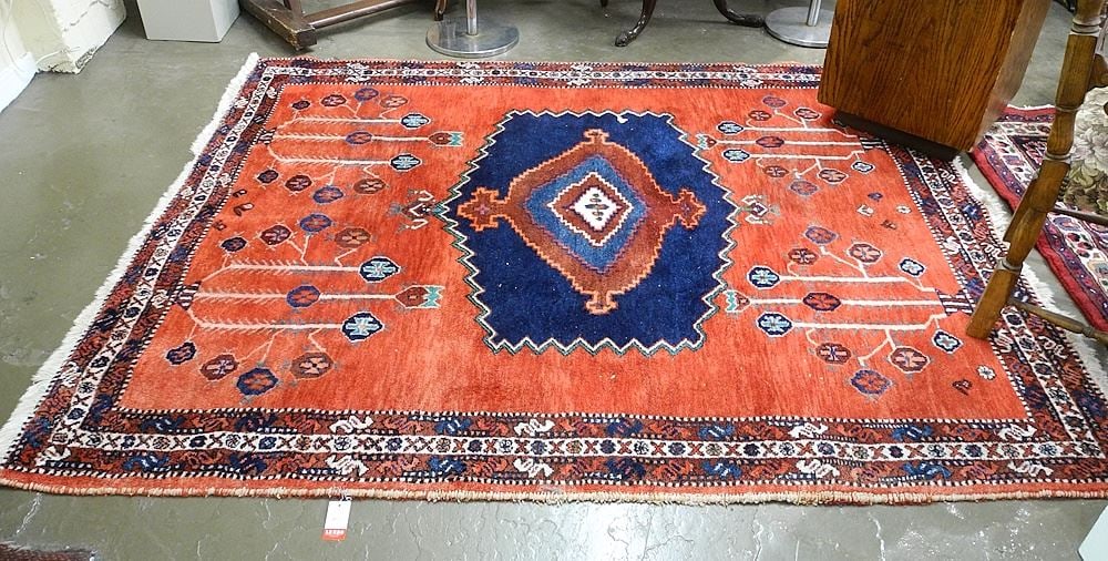 Hand Knotted Persian Wool Carpet, Floral Ruby Field with Blue Medallions. (1 of 3)